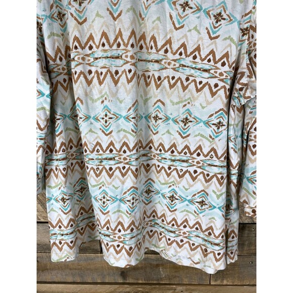 Alfred Dunner Women's Plus Sz 2X Beige Blue Aztec Design 3/4 Sleeve Top - Picture 6 of 14